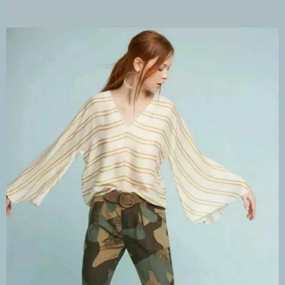 Anthropologie's Guapa XS Beige Gold Stripe Blouse